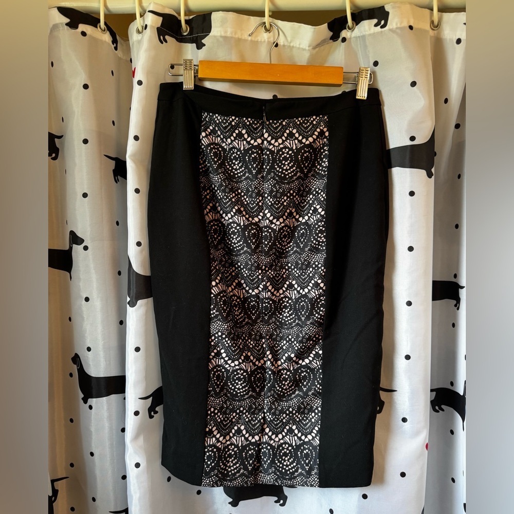Black and nude Embellished Pencil Skirt